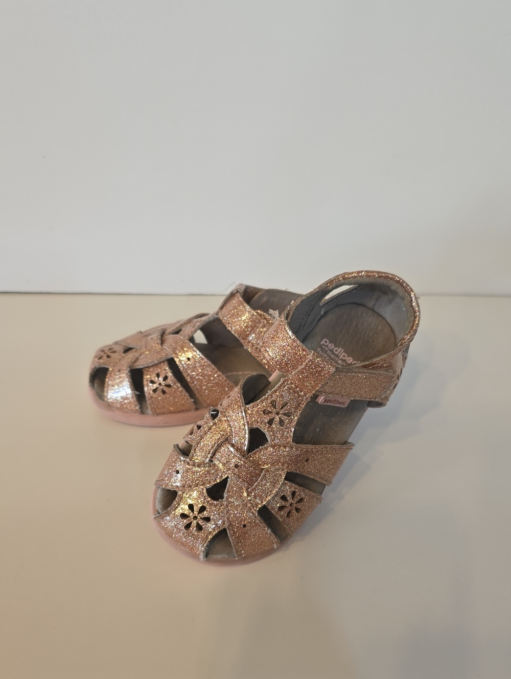 pediped Girls' Glitter Open-Toe Sandals in Rose-Gold Sparkle